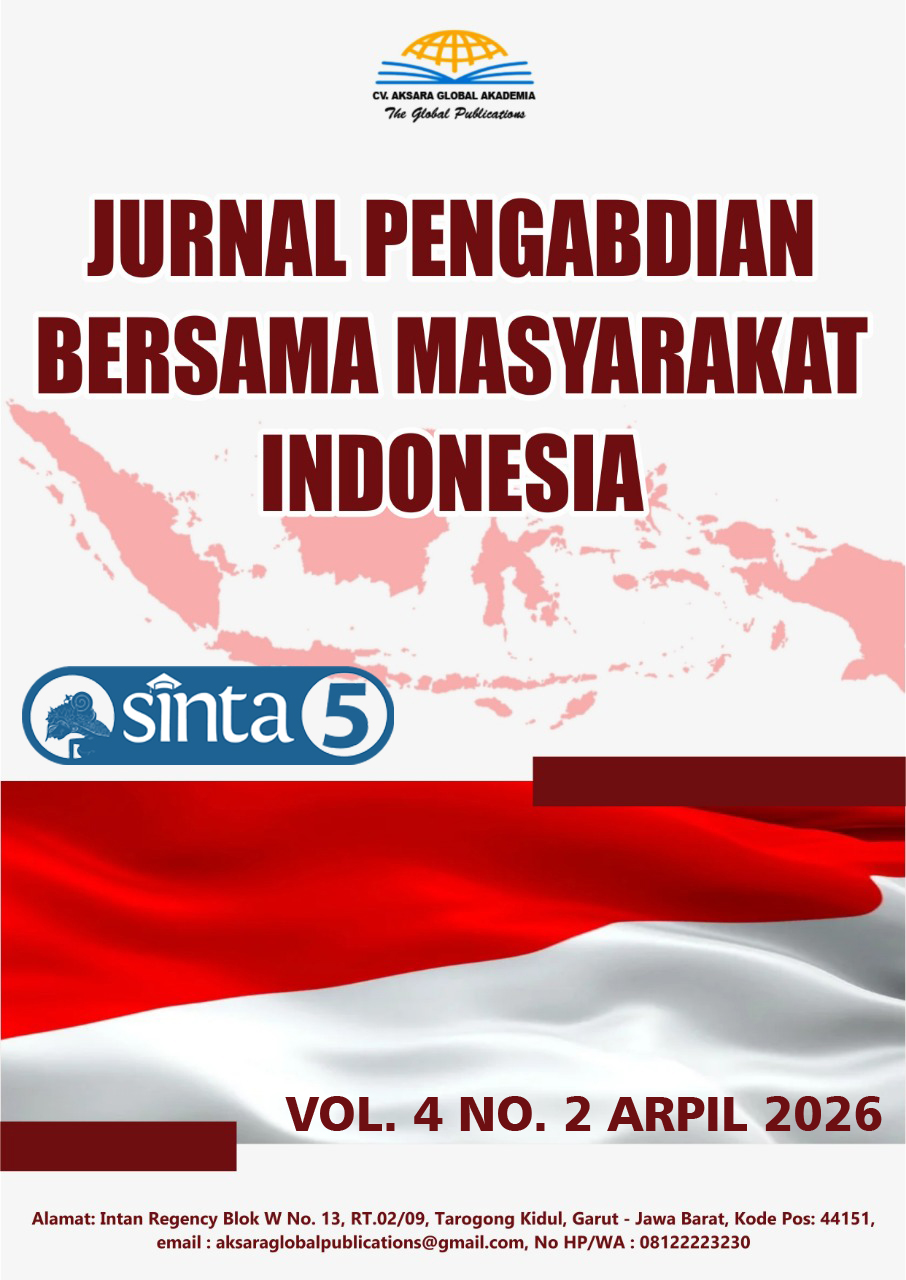 					View Vol. 4 No. 2 (2026): April : Jurnal Pengabdian Bersama Masyarakat Indonesia
				